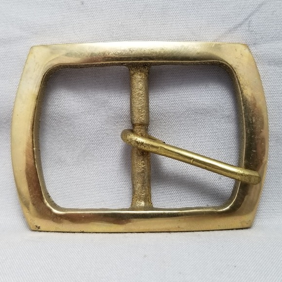 Vintage Solid‎ Brass Belt BuckleCenter Bar Pin BuckleMade in Taiwan